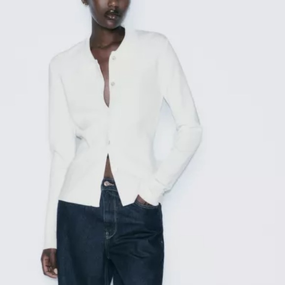Zara NWT white smooth knot collared cardigan 2142/111 - Picture 1 of 6